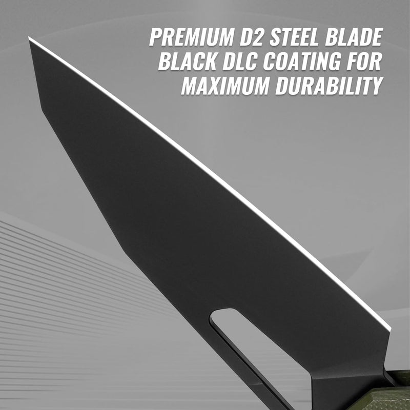 TACRAY Tarcus Folding Pocket Knife, 3.5" D2 Steel DLC Blade G10 Handle, Lightweight EDC Knife with Crossbar Lock for Men and Women, Ideal for Camping, Hiking, and Survival - Image 2